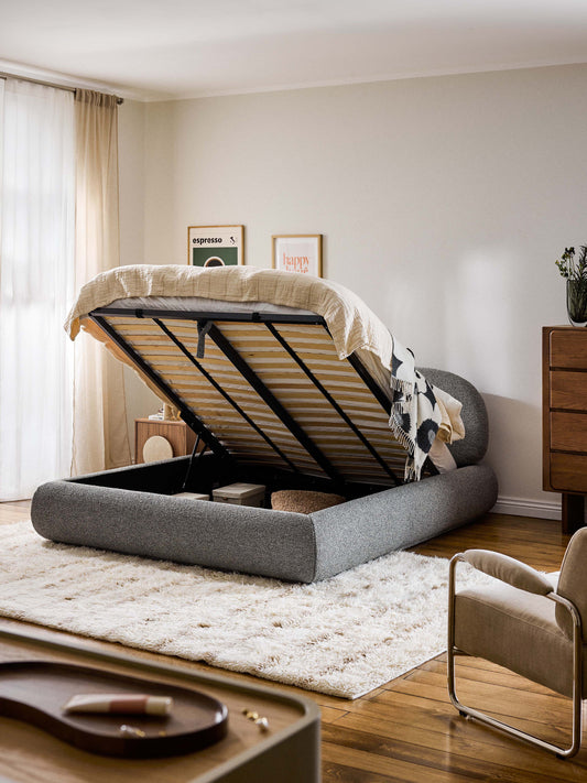 Lux Alba Upholstered Bouclé Bed with Storage