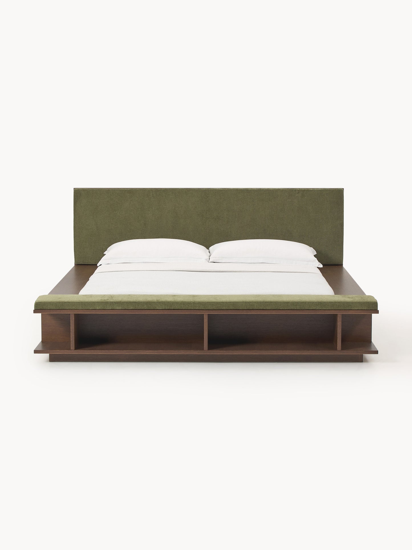 Lux Clark Timber Bed Frame with Bench and Side Shelves