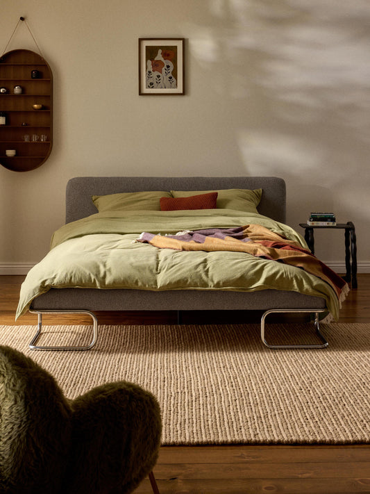 Lux Olina Bouclé Bed on Metal Legs, Upholstered