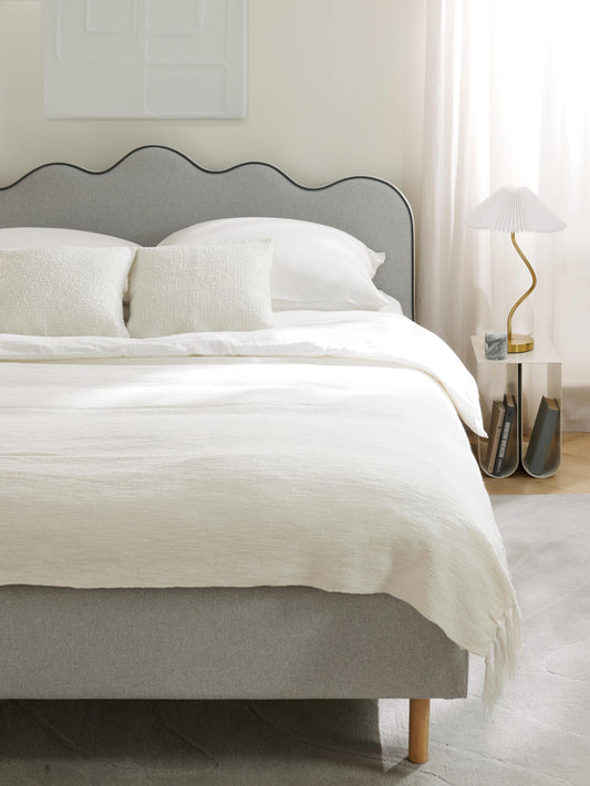 Lux Romy Wavy-Headboard Bed, Upholstered
