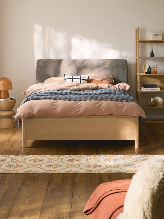 Lux Santiago Timber Bed with Upholstered Headboard and Drawers