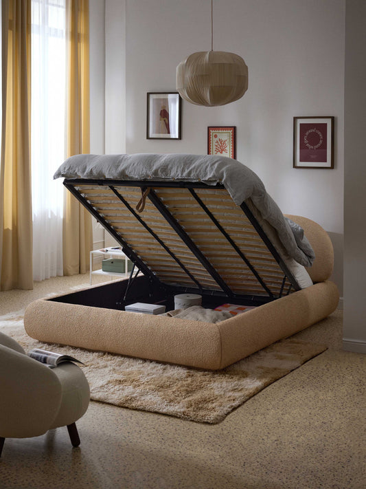 Lux Alba Upholstered Bouclé Bed with Storage