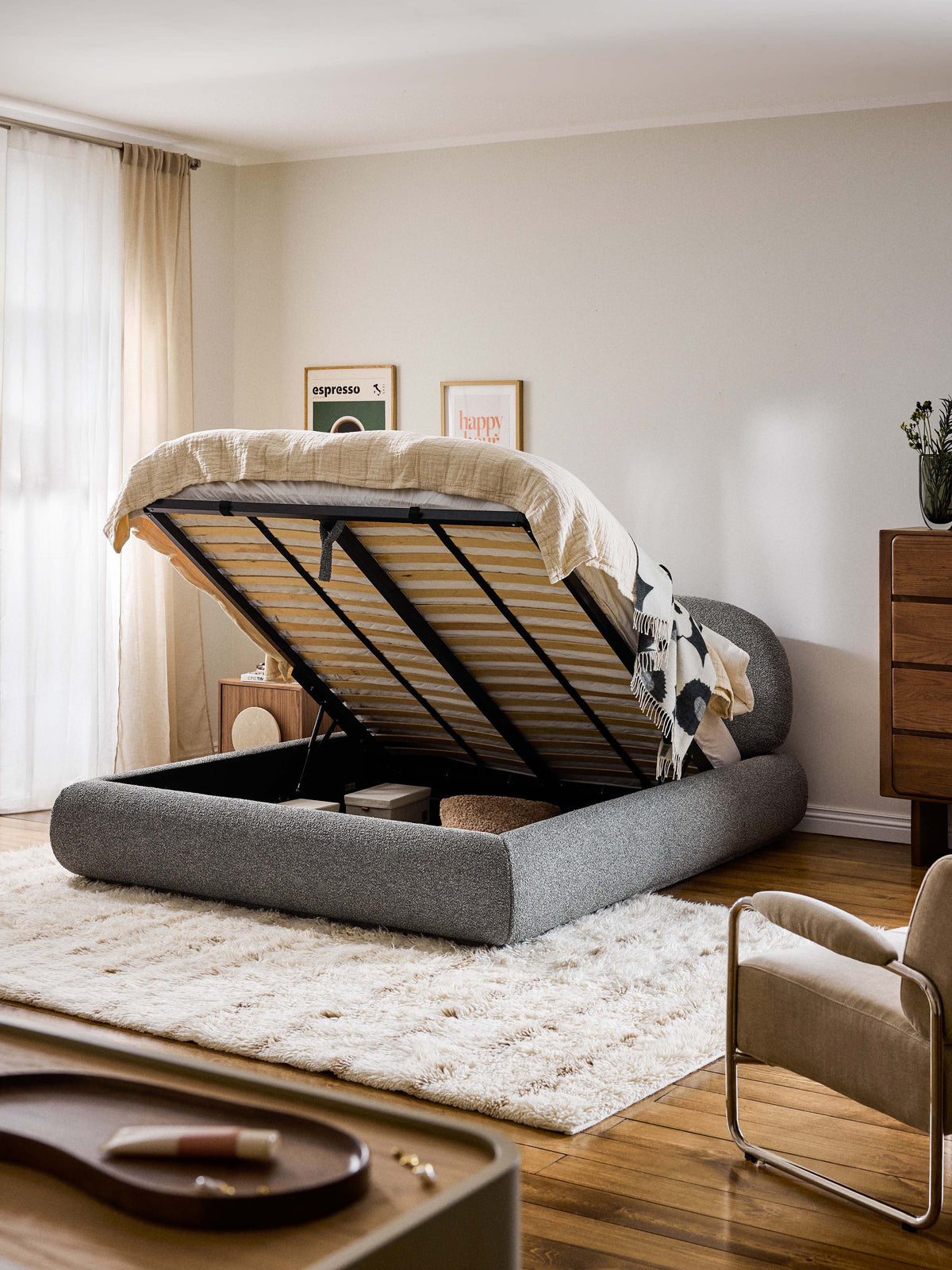 Lux Alba Upholstered Bouclé Bed with Storage