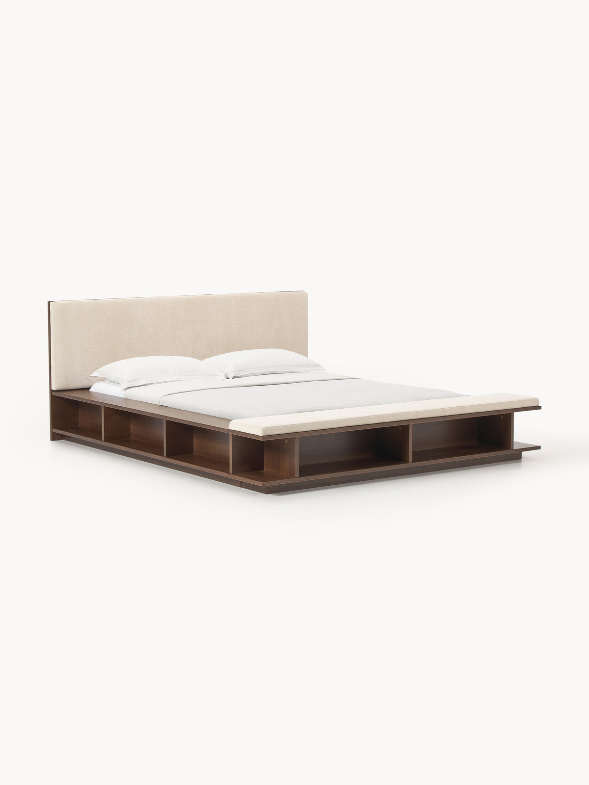 Lux Clark Timber Bed Frame with Bench and Side Shelves
