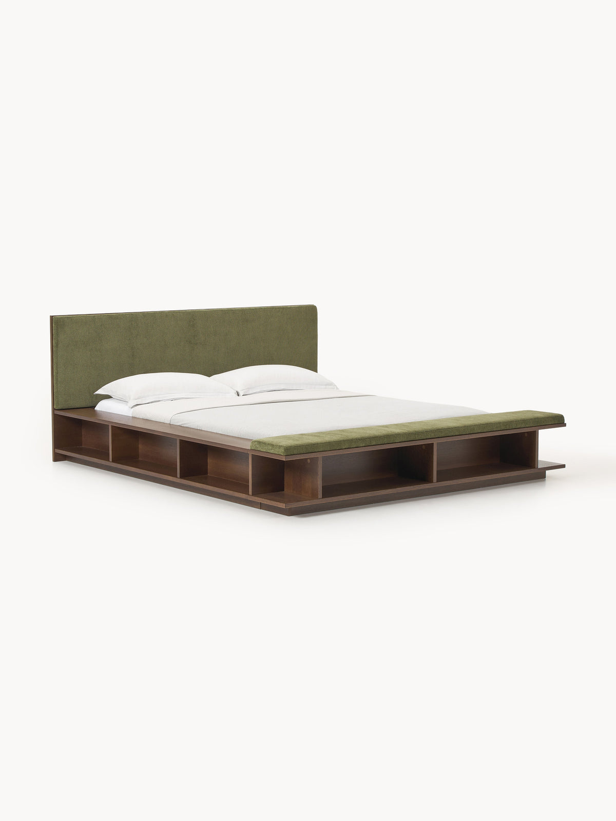 Lux Clark Timber Bed Frame with Bench and Side Shelves