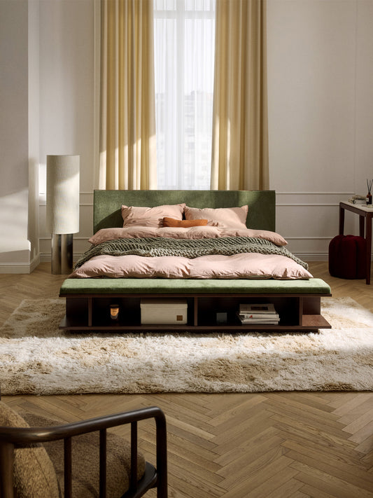 Lux Clark Timber Bed Frame with Bench and Side Shelves