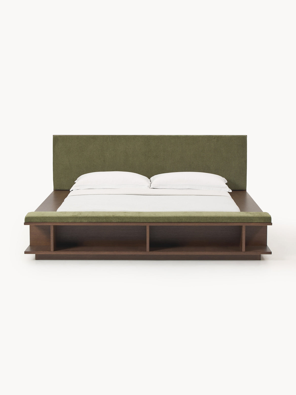Lux Clark Timber Bed Frame with Bench and Side Shelves
