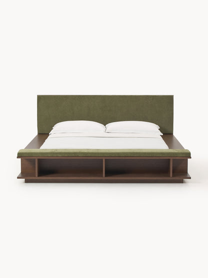 Lux Clark Timber Bed Frame with Bench and Side Shelves