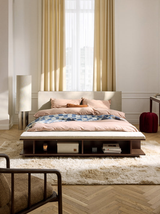 Lux Clark Timber Bed Frame with Bench and Side Shelves