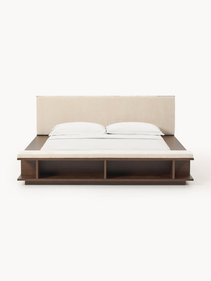 Lux Clark Timber Bed Frame with Bench and Side Shelves