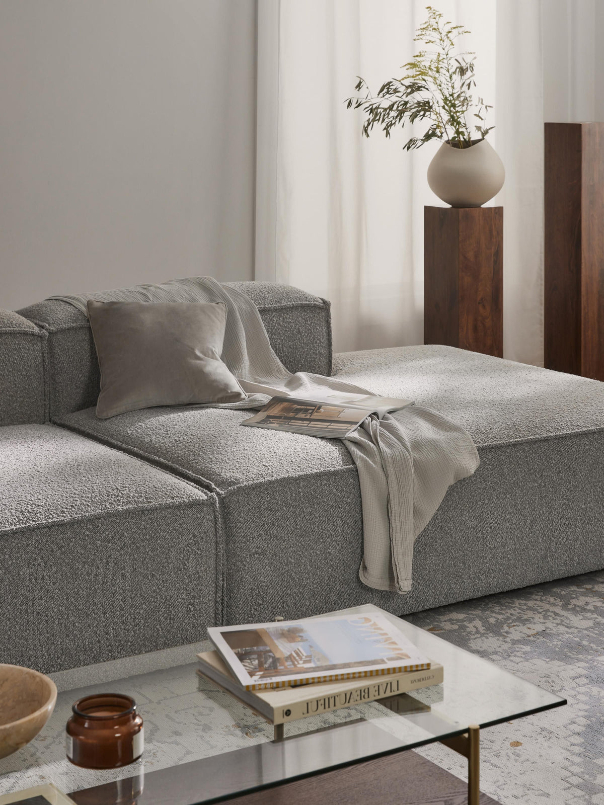 Lux Lennon Ottoman Unit in Bouclé