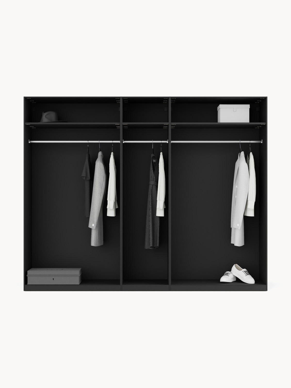 Lux Leon Modular Hinged-Door Wardrobe in Various Sizes, 250 cm Wide