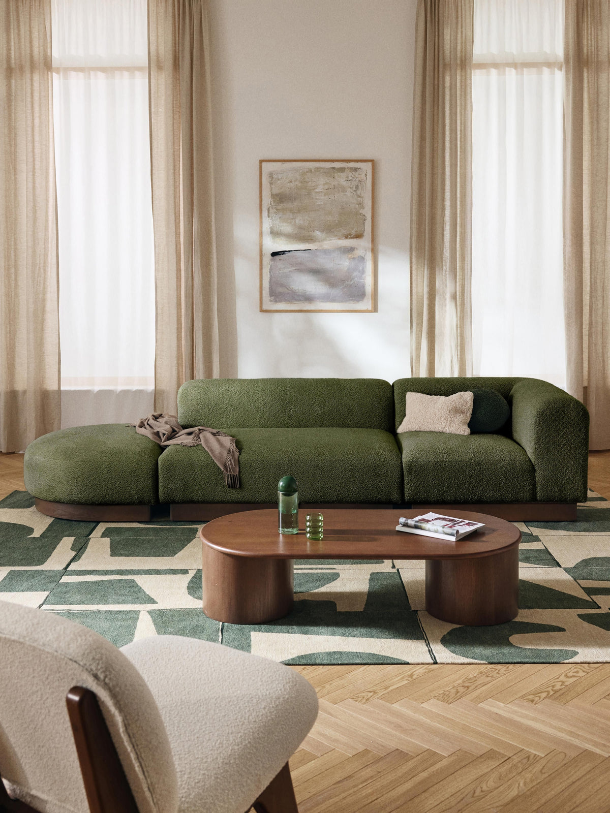 Lux Natalie Ottoman with Stool in Teddy Bouclé, Modular (Left/Right)
