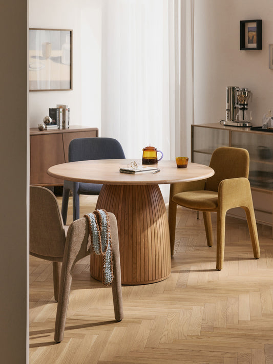 Lux Nelly Dining Table with Fluted Texture, Round Shape, in Various Sizes