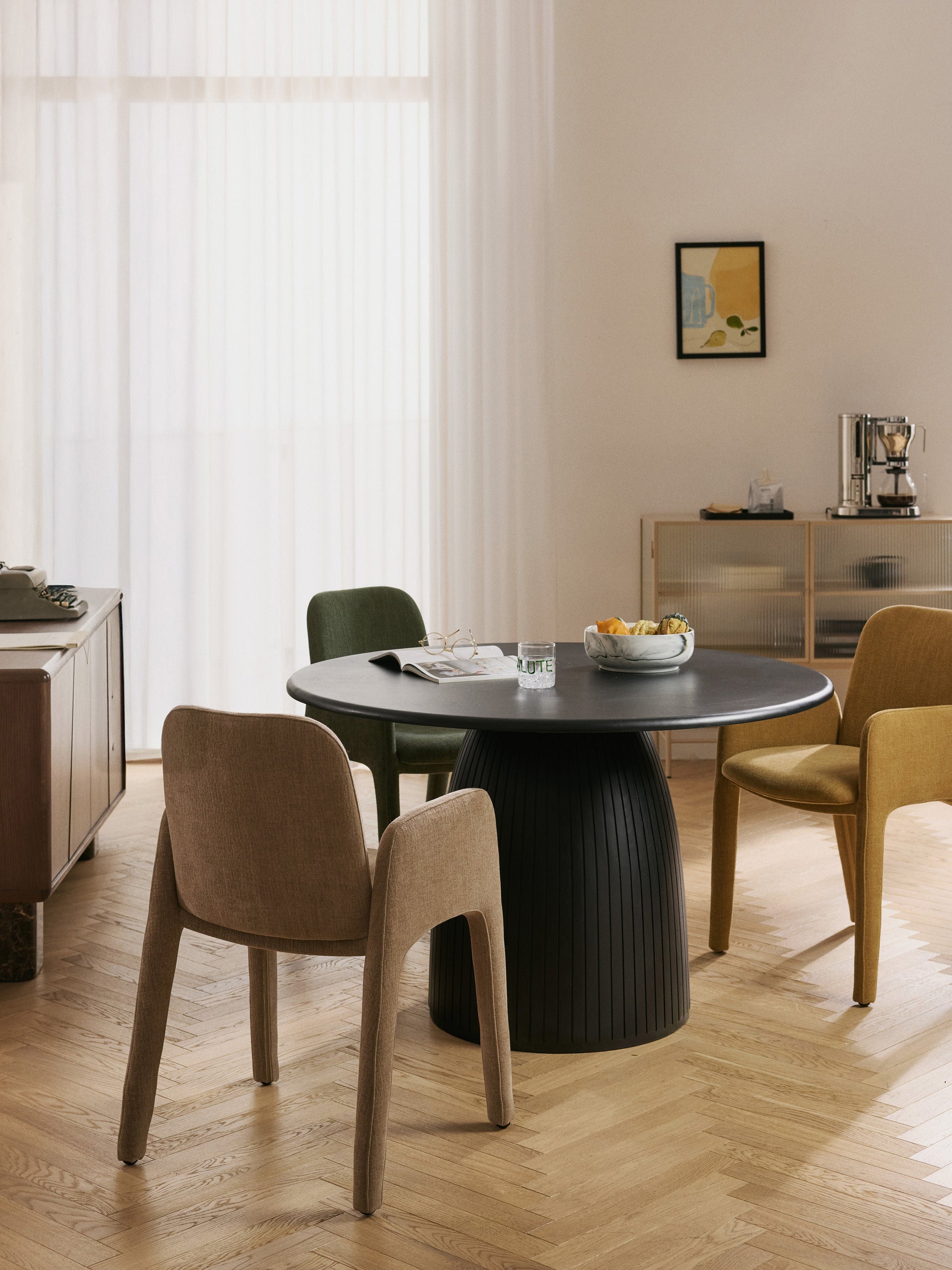 Lux Nelly Dining Table with Fluted Texture, Round Shape, in Various Sizes