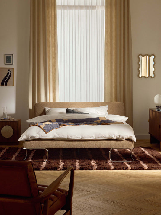 Lux Olina Bouclé Bed on Metal Legs, Upholstered