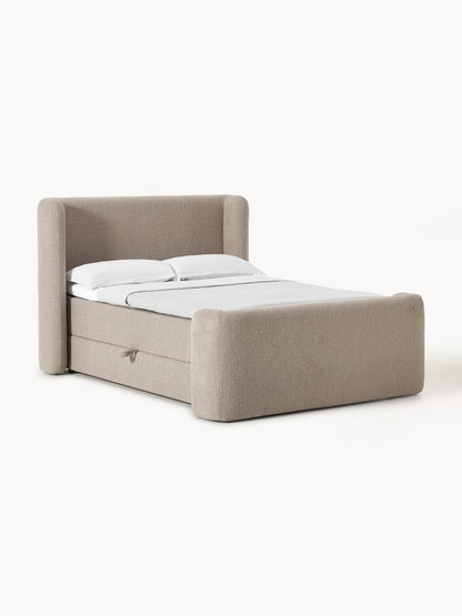 Lux Perla Box Spring Bed with Storage, in Bouclé