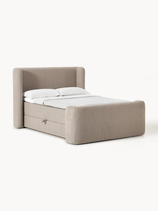 Lux Perla Box Spring Bed with Storage, in Bouclé