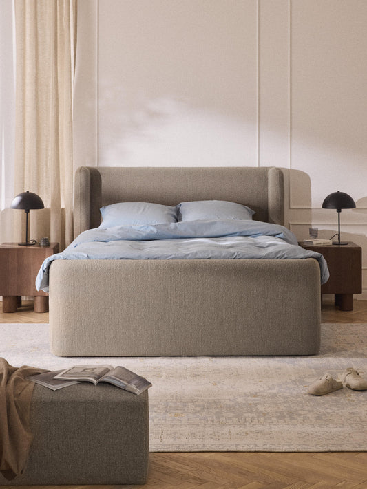 Lux Perla Box Spring Bed with Storage, in Bouclé