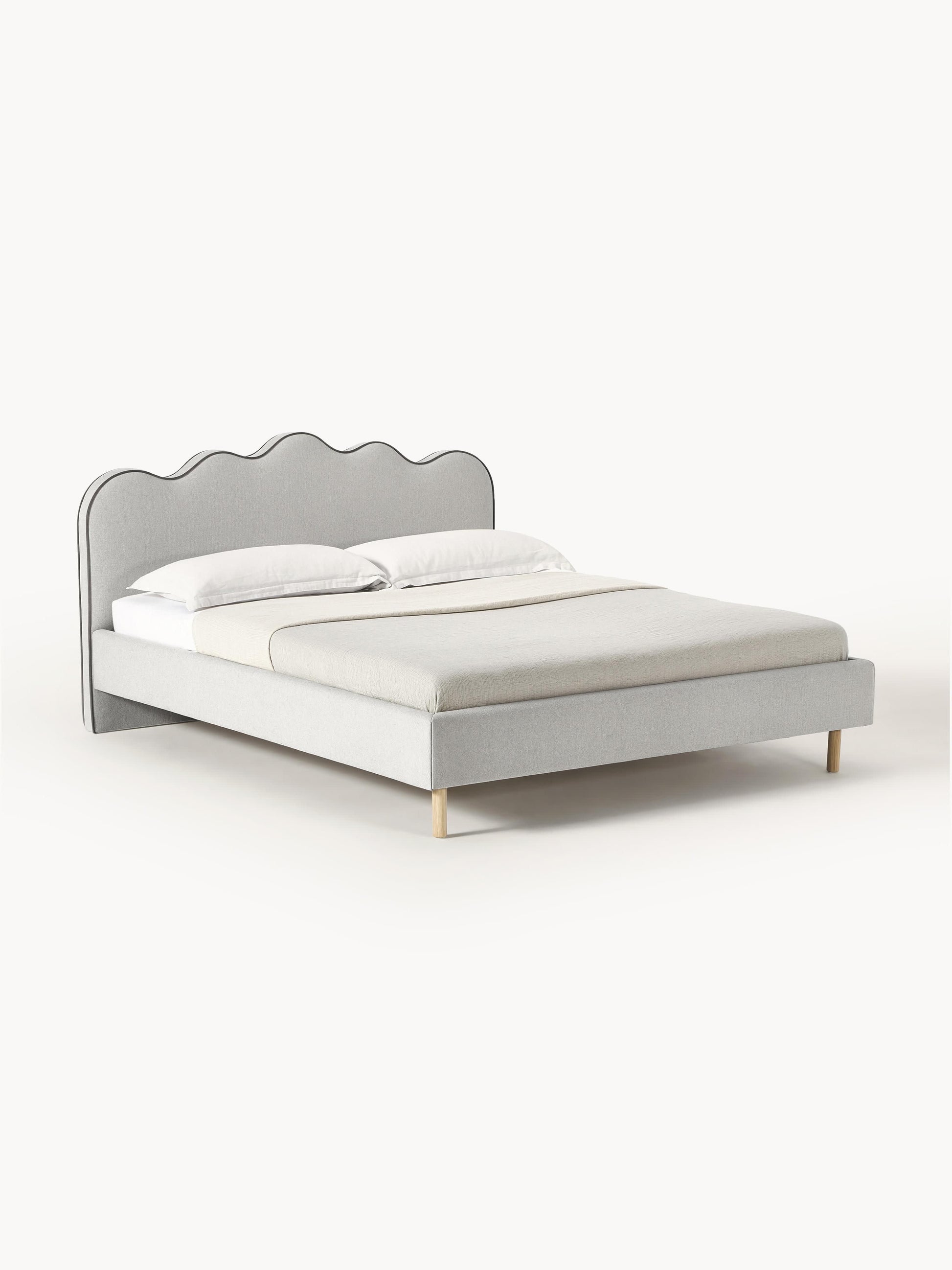 Lux Romy Wavy-Headboard Bed, Upholstered