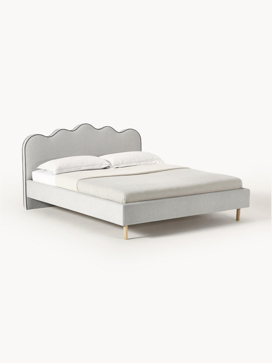 Lux Romy Wavy-Headboard Bed, Upholstered