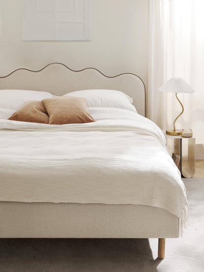 Lux Romy Wavy-Headboard Bed, Upholstered