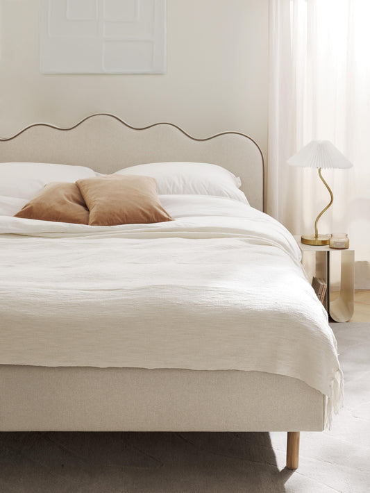 Lux Romy Wavy-Headboard Bed, Upholstered