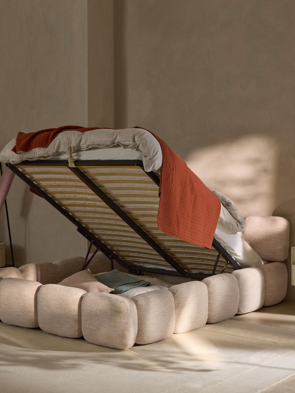 Lux Tayla Bouclé Bed with Storage, Upholstered