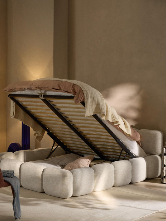 Lux Tayla Bouclé Bed with Storage, Upholstered