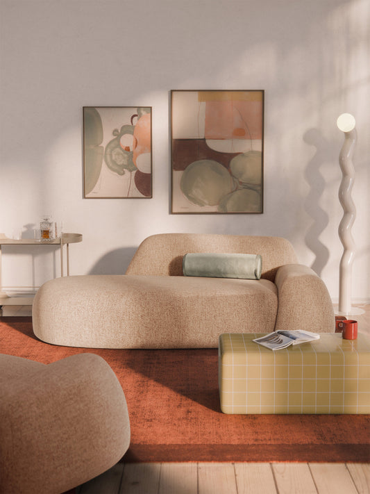 Lux Wolke Bouclé Couch with Chaise Longue (2-Seater)