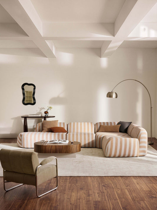 Lux Wolke Modular Striped XL Corner Couch with Chaise Longue
