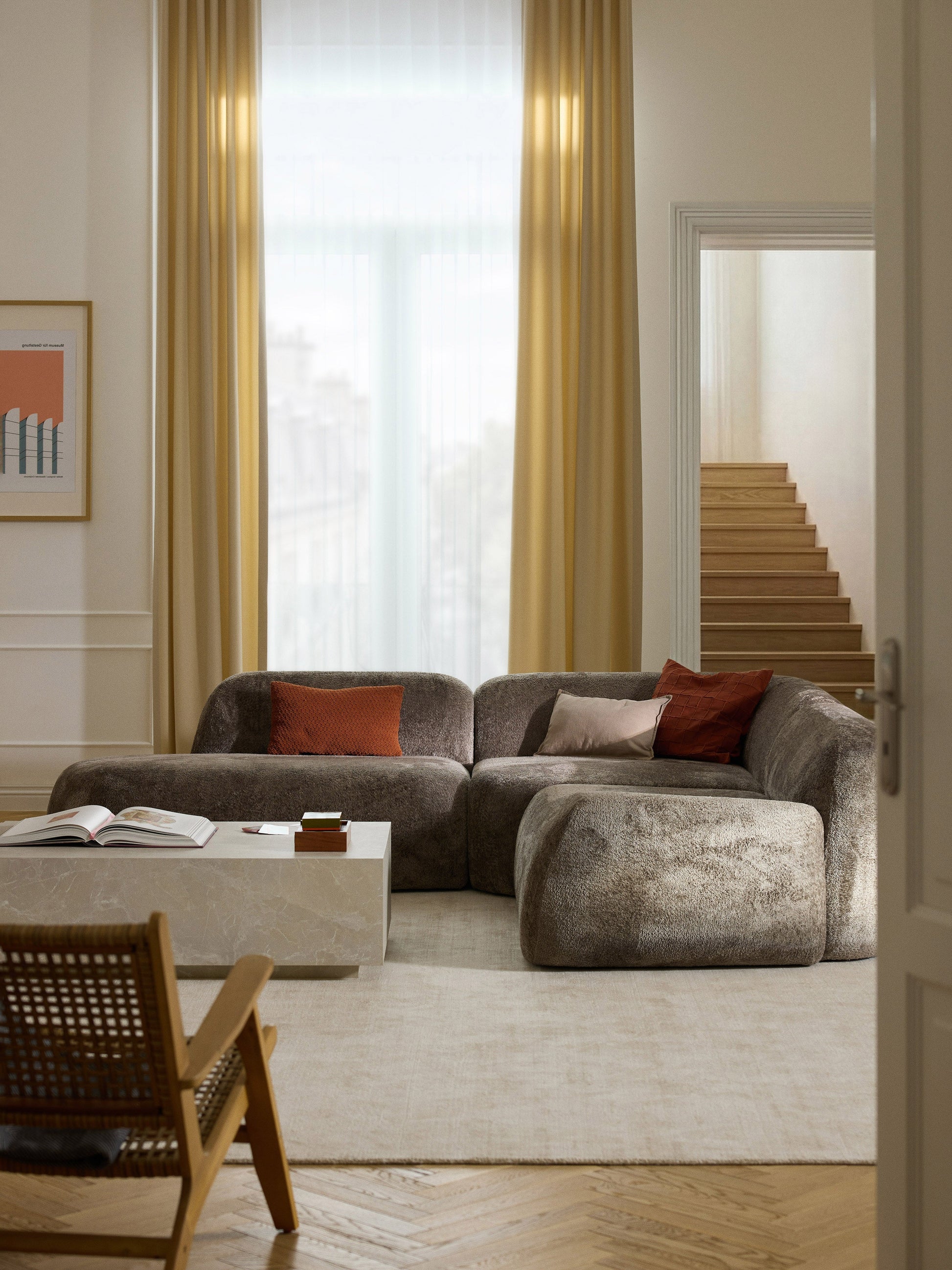 Lux Wolke Modular Teddy Bouclé Corner Couch with Chaise Longue (4-Seater)