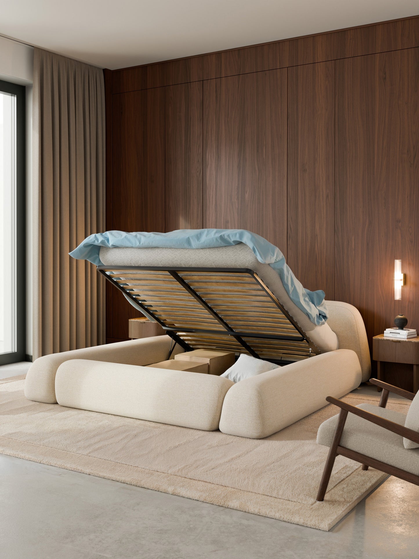 Lux Wolke Upholstered Bouclé Bed with Storage