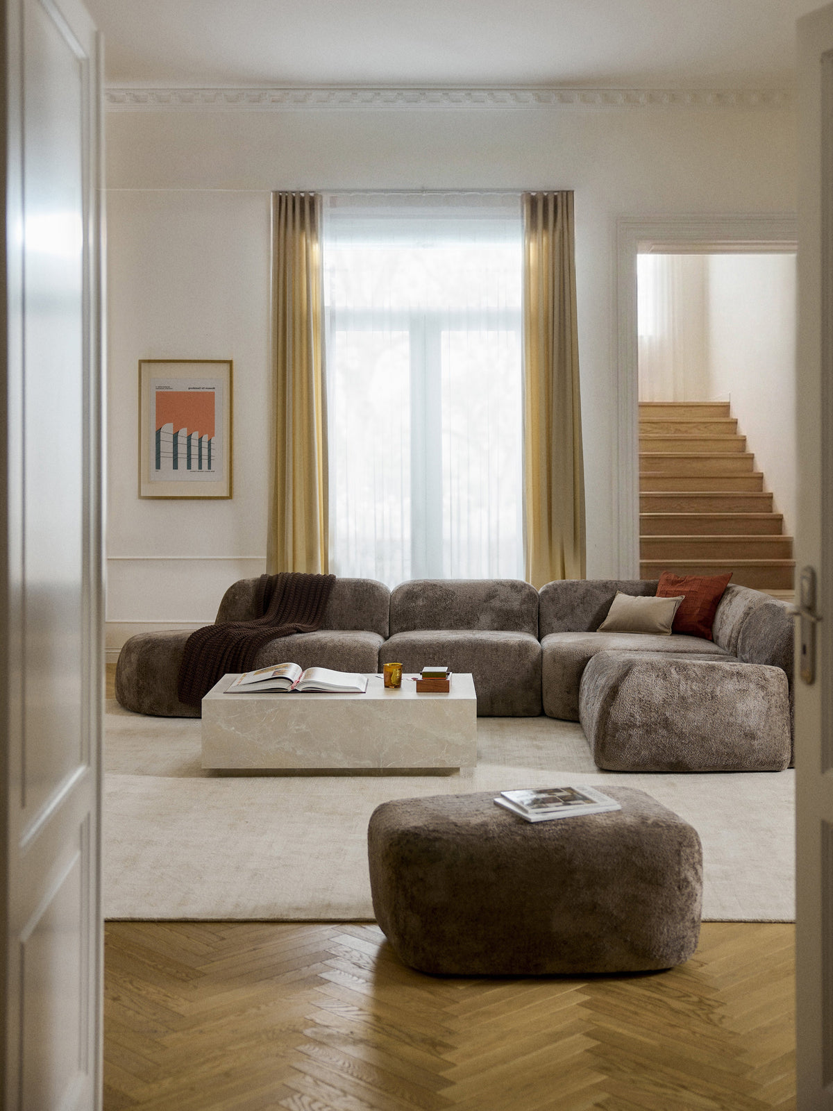 Lux Wolke XL Modular Teddy Bouclé Corner Couch with Chaise Longue